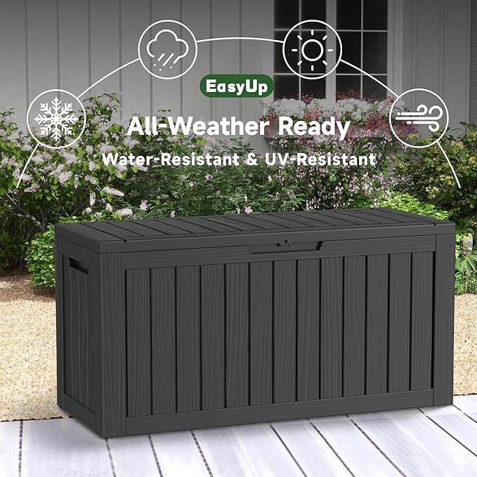 85 Gallon Deck Box Waterproof,Outdoor Storage Box Lockable for Patio Cushions,Garden Tools,Pool Accessories with Hydraulic Rod, UV-Resistant and Durable for Patio,Garden Use-Ruum Studio Home