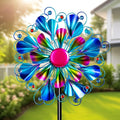 60'' Wind Spinner with Color Glass Ball Solar Lights, Blue Peacock Feathers Metal Garden Outdoor Decor Yard Lawn Art Decor for Patio Kinetic Windmills Unique Gifts for Friends and Family-Ruum Studio Home