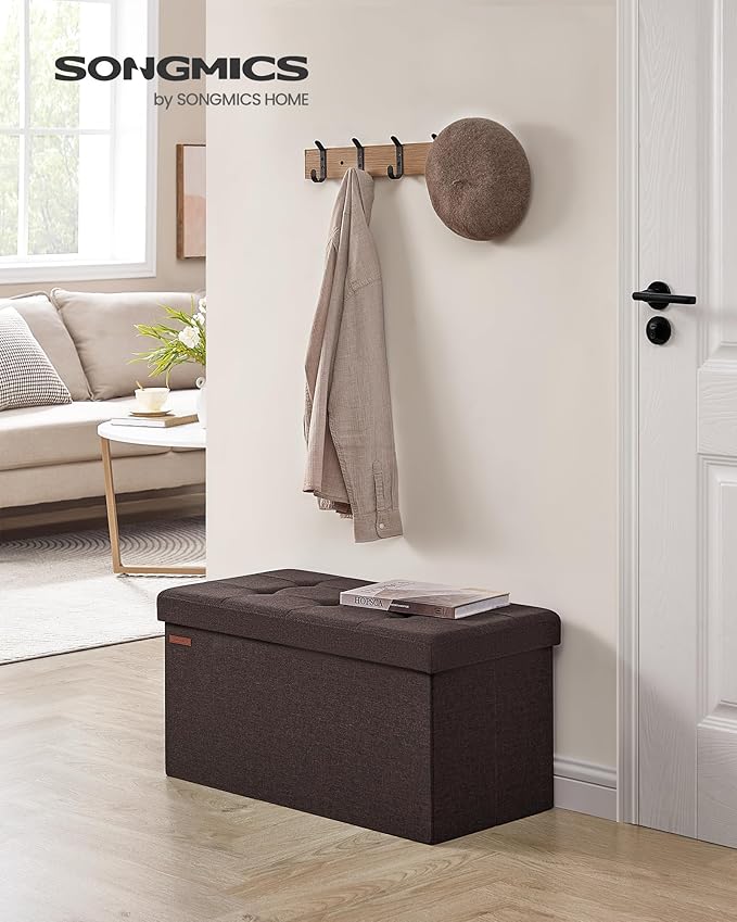 SONGMICS Mazie Collection - 30 Inches Folding Storage Ottoman Bench, Ottoman Foot Rest, End of Bed Bench, Storage Chest, Load 660 lb, for Living Room, Bedroom, Entryway, Brown ULSF047K02-Ruum Studio Home