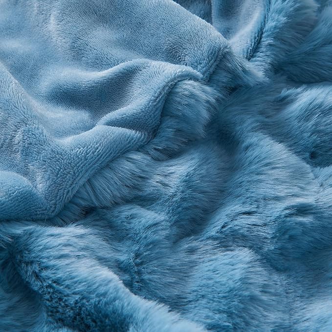 Lotus Karen Fuzzy Throw Blanket Blue - Big Bubble Faux Rabbit Fur Blanket for Couch,Softest Cozy Fluffy Blanket,Thick Furry Plush Shaggy Warm Blankets for Women,50x60 Inches-Ruum Studio Home