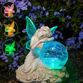 Fairy Garden Statue ，Solar Garden Decor ，Fairy Statue Outdoor with Glass Ball ，Waterproof Outdoor Decor，Suitable for Yard, Lawn ，Ideal for Holiday Giving (Left)-Ruum Studio Home