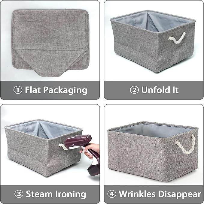 TheWarmHome Storage Basket for Organizing - 16x12x12 inch 3 Pack Fabric Storage Cubes, Cube Storage Bin for Shelves Closet Organizer Cloth Gift Toy (Grey)-Ruum Studio Home