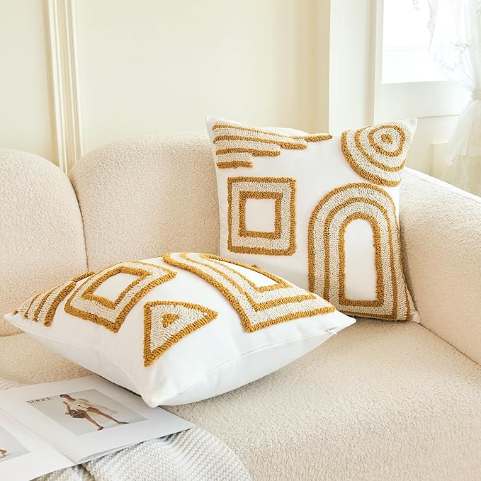 HOdo Home 2PCS Pillow Covers-Throw Pillow Cover,Tufted Boho Jacquard Pillow Covers,Farmhouse Decorative Pillow Cover,Pillow Cases for Couch,Sofa,Bed,Chair,Living Room,Home Decor（18x18inch ）-Ruum Studio Home
