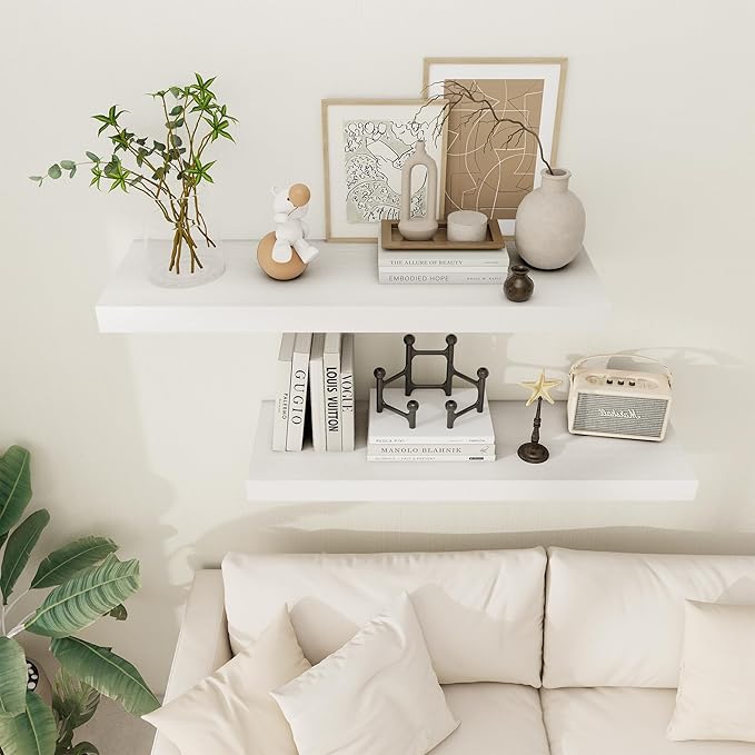 White Floating Shelves 36 Inch Long, 12 Inch Deep Floating Shelves for Wall, 36 x 12 Shelves for Wall Storage & Display, 2" Thick Floating Shelf for Bathroom, Living Room, Bedroom, Set of 1-Ruum Studio Home