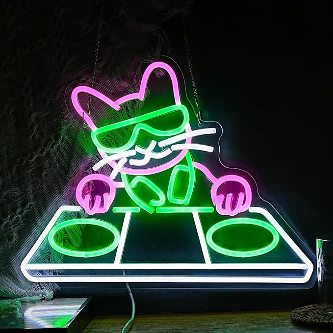 Cat DJ Player Neon Sign Dimmable DJ Player Led Neon Light for Wall Decor USB Powered Cool Neon Light Sign for Bar Party Man Cave Bedroom Art Wall Decoration-Ruum Studio Home