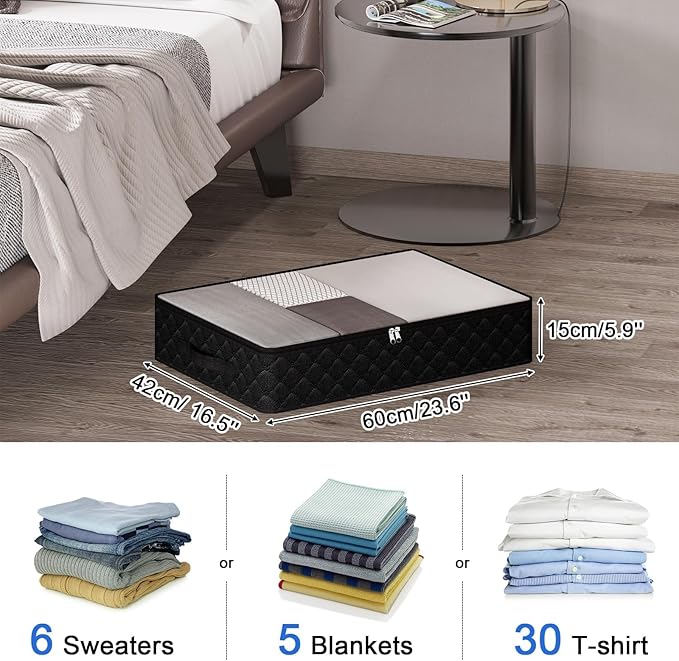 Fixwal 4 Pack Black Underbed Storage Bags with Clear Window and 2 Reinforced Handles Under Bed Storage Containers for Clothing, Bedding, Comforter-Ruum Studio Home