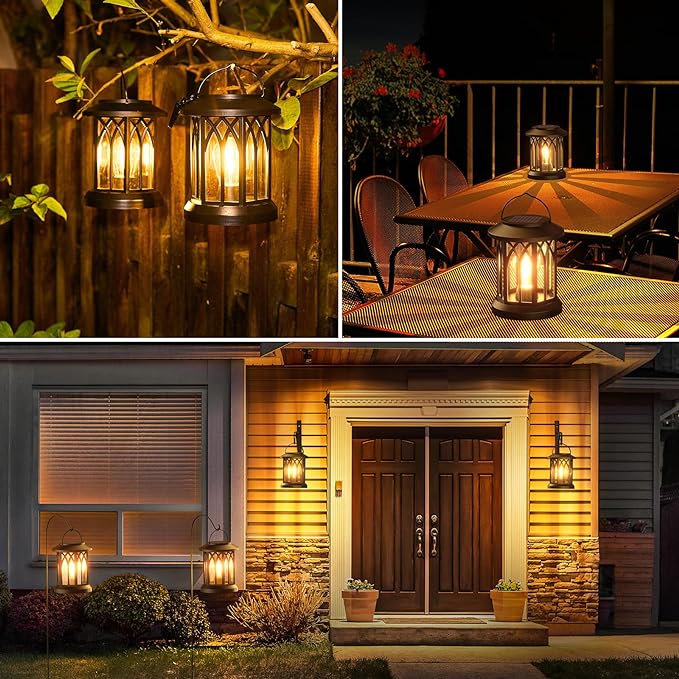 WdtPro Solar Lanterns Outdoor Hanging 4 Pack, Upgraded Bright Waterproof Lantern for Outside, Over 12Hrs Powered Lights for Garden, Yard, Patio Decor (Warm Light)-Ruum Studio Home