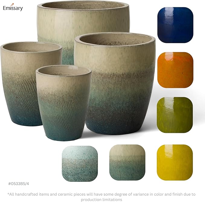 Emissary Bullet 18 in. Bayside Green Ceramic Round Planter (18 in. L x 18 in. W x 21 in. H) with Drainage Hole-Ruum Studio Home