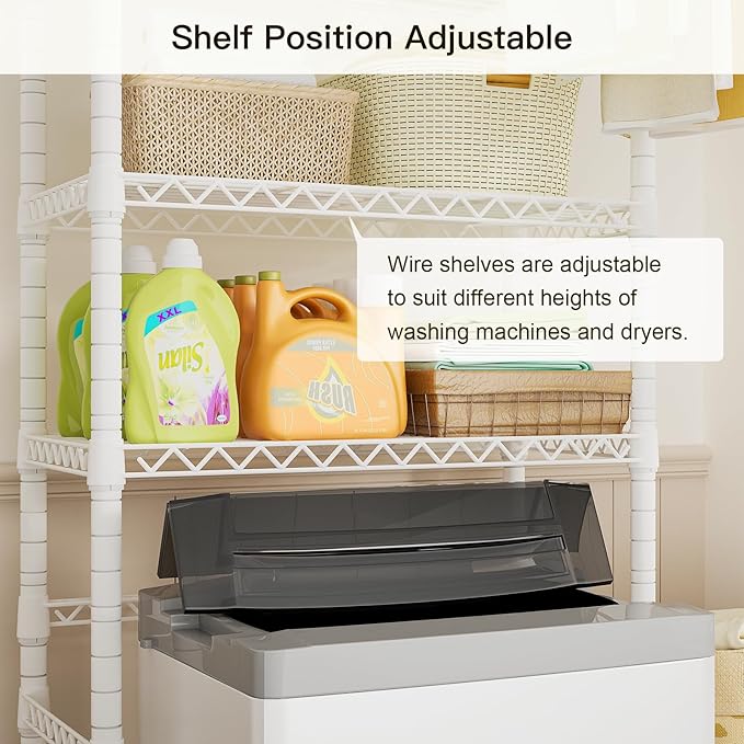 Ulif U11 Medium Over Washer and Dryer Shelves, 3 Tiers Laundry Room Storage and Organizer Standing Shelf, Metal Freestanding Clothes Drying Rack, 31.1”W x 19.7”D x 77.6”H, White-Ruum Studio Home