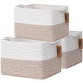 COMFY-HOMI 3-Pack Cotton Rope Woven Basket with Handles for Shelves, Books, Toys, Cloth Storage|Towel Storage|Nursery Baby Basket - 13.5" x 11" x 9.5" for Living Room (White/Brown)-Ruum Studio Home