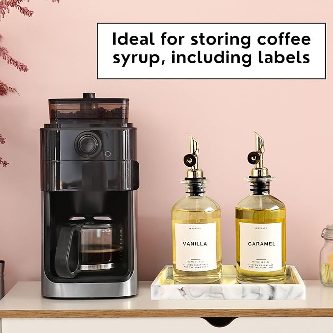 Olive Oil Dispenser For Kitchen With Silicone Tray & 40 Labels, Soy Sauce Dispenser, Coffee Syrup Dispenser, Olive Oil Bottles Set Of 2, Gold 500ml / 17oz-Ruum Studio Home