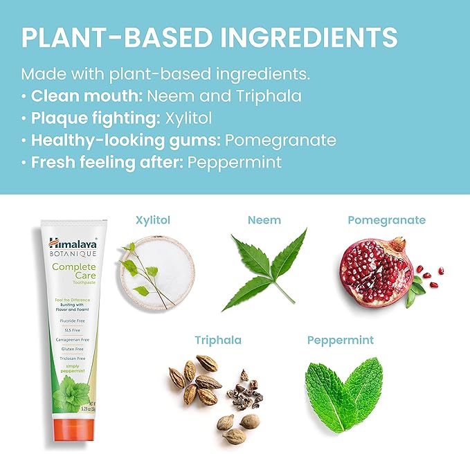 Himalaya Botanique Complete Care Toothpaste, Herbal, Peppermint Flavor, Fights Plaque, Freshens Breath, Fluoride Free, No Artificial Flavors, SLS Free, Cruelty Free, Foaming, 5.29 Oz, 4 Pack…-Ruum Studio Home