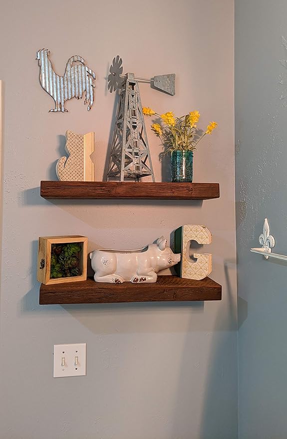 joelsantiques | 24 Inch Floating Shelves for Wall | Made of Natural Wood and Easy Install | Heavy Duty Rustic Book Shelves | Perfect for Bathroom, Kitchen, Living Room | Medium Brown 24x9x2 Inches-Ruum Studio Home