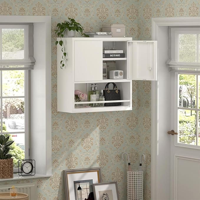 Wall Cabinets,Garage Metal Storage Cabinet with Shelf,Wall Storage Cabinet with Locking Door,Steel Cabinets for Kitchen,Home Office,Basement-Ruum Studio Home