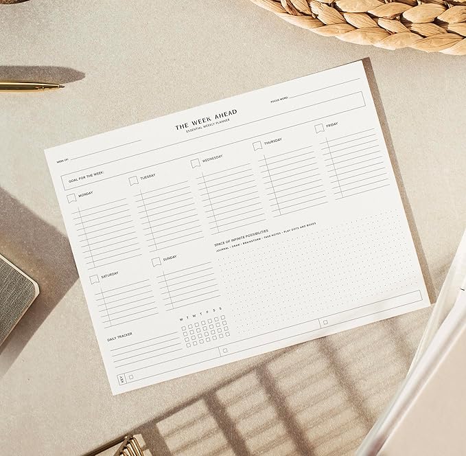 ThreeKin Essential Weekly Planner - 8.5"x11", 52 Tear-Off Sheets, Motivational Design, Goal Setting, Time Management, To-Do Lists, Productivity Organizer, Perfect for Home, Office, Students, Work-Ruum Studio Home