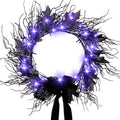 JORNOY 16inch LED Halloween Wreath with Battery Timer - Black Artificial Leaves&Silk Ribbon Decor Hanging for Front Door, Mantel, Porch, Wall, Party Decorations-Ruum Studio Home
