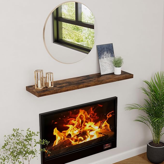 Floating Shelves 48 Inch Long, 48"W x 9"D Wall Shelf Invisible Bracket, 9 Inch Deep Floating Shelf for Wall, Rustic Wooden Shelves for Living Room, Kitchem, Bedroom, Rustic Brown Color, Set of 1-Ruum Studio Home