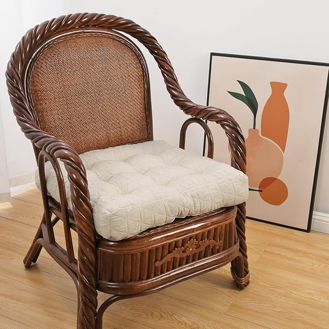 Large Chair Cushions with Handle, 20"x 20" Bite-Size Memory Foam Seat Cushions for Wicker Chair, Patio Non-Slip Rattan Chair Pads, Square Floor Cushion, Beige-Ruum Studio Home