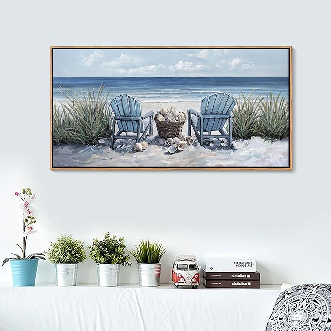 HGUAOA Coastal Wall Art - Large Landscape Wall Pictures for Living Room, Bedroom Pictures, Ocean Beach Artwork, Blue Wall Art, Above Bed Decor, Coastal Landscape Wall Decor,Framed Beach Pinting-Ruum Studio Home