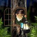 Garden Gnome Decor Outdoor Statue - Gnome With Solar Waterproof Lantern, Whimsical Elf Out The Door Tree Hugger Garden Statues, Home, Fence, Patio, Resin Ornament, Gardening Gift Tree Faces Gnomes-Ruum Studio Home