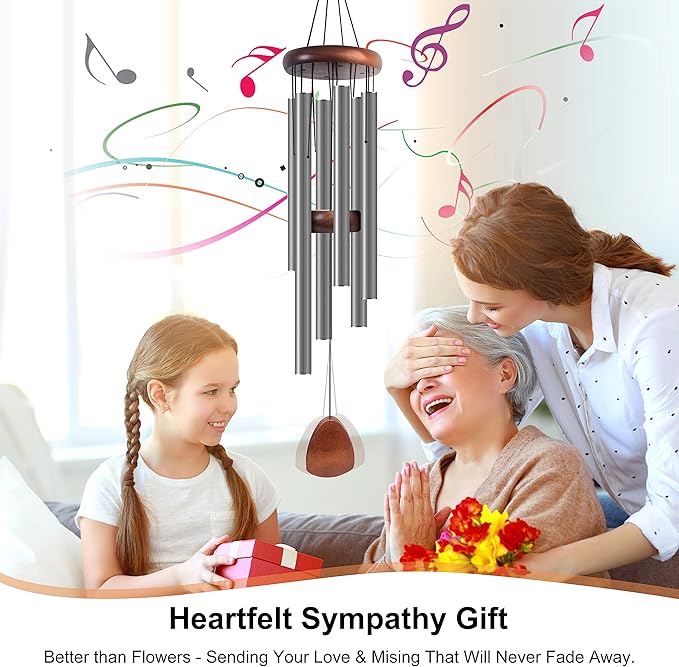 Large Aluminium Wind Chimes 37 Inches to Create a Zen Atmosphere Suitable for Outdoor, Garden, Patio Decoration. Classic Wind Chimes with Wind Catcher Suitable as A Gift for Unisex,Silver Grey-Ruum Studio Home