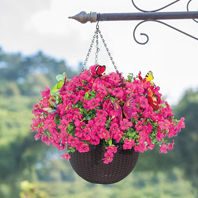 ‌20 Bundles Artificial Flowers for Outdoors‌ with 6 Faux Butterflies, UV Resistant ‌Fake Flowers‌ with Eucalyptus Leaves, ‌Artificial Plants Outdoor‌ for Patio Garden Porch Home Decor (Rose Red)-Ruum Studio Home