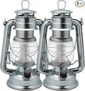 YAKii LED Vintage Lantern Metal Hanging Hurricane 12 LED Dimmer Switch Cold White Battery Operated Power Outage Indoor Camping Lighting Outdoor Brooklyn (Silver 2 Pack)-Ruum Studio Home