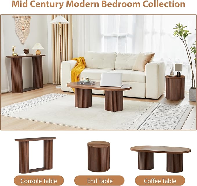 AVZEAR Small Round Side Table Fluted Night Stand Set of 2, Mid Century Modern End Table with Storage, Circle Bedside Tables Wood Nightstands for Small Spaces, Living Room, Bedroom (Walnut)-Ruum Studio Home