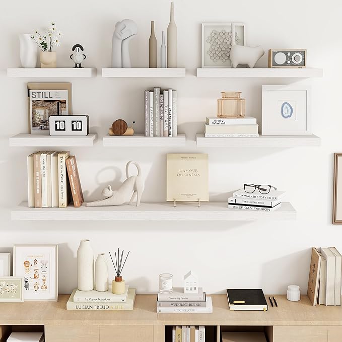 16 Inch Floating Shelves, 16"x9.25"x1.5" Inch Deep Floating Shelves for Wall, Wooden Shelves for Bathroom, Bedroom, Living Room, Cream White Oak-Ruum Studio Home