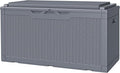 JUMMICO 100 Gallon Resin Deck Box with Cushion, Waterproof Outdoor Storage Box with Lockable Lid for Garden Tools, Patio Cushions (Gray)-Ruum Studio Home