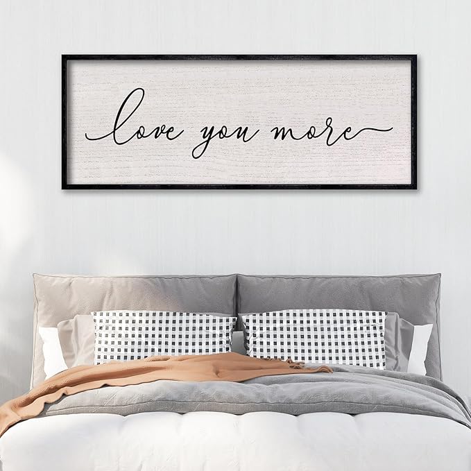 LuZhiQiang Love You More Sign Wall Decor 40"x15" for Master Bedroom Above Over Bed Large Simple Wood Framed Hanging Wall Art (Black)-Ruum Studio Home