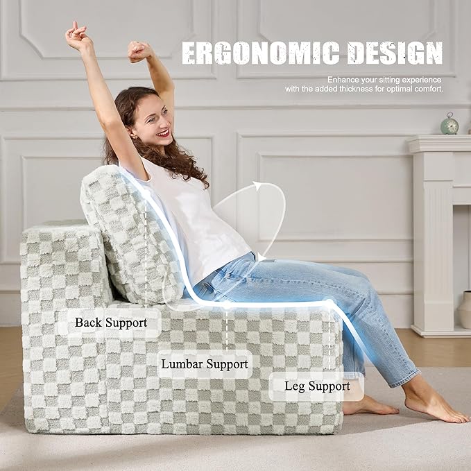 Single Sofa 1 Seat Couch with Deep Seat Memory Foam Cloud Chair with Pillows Large Sofa with L Shape for Living Room Bedroom (Plush GREYOLIVE, Single)-Ruum Studio Home