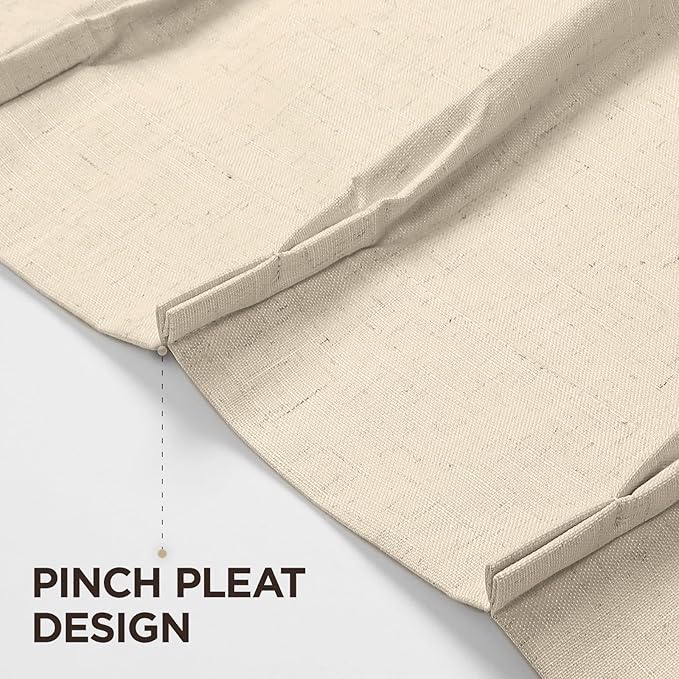 Joydeco Pinch Pleated Linen Curtains Darkening Drapes for Bedroom, 100% Blackout Drapes 96 inches Long 2 Panels Heat Blocking Curtains(Bleached Sand,40'' Wx96'' L)-Ruum Studio Home