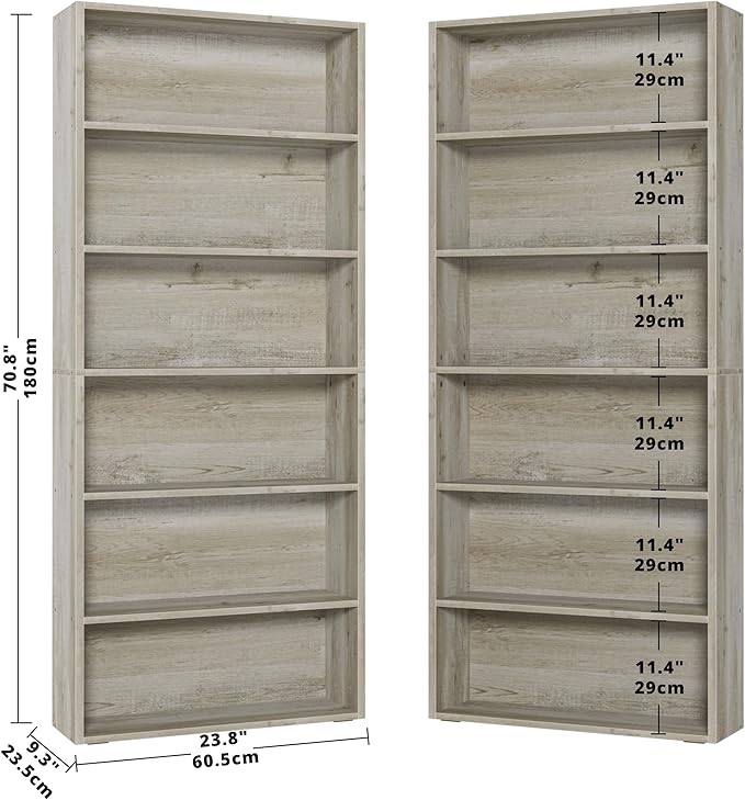 IRONCK Bookshelves and Bookcases Set of 2 Floor Standing 6 Tiers Display Storage Shelves 70 in Tall Bookcase Home Decor Furniture for Home Office, Living Room, Bed Room-Ruum Studio Home