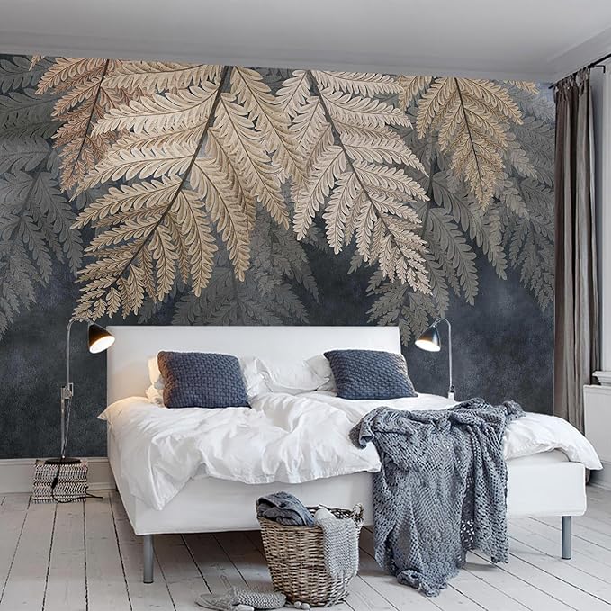 WFBHUA-Vintage Botanical Leaf Wallpaper Mural Dark Plant Leaves Wall Murals Decor for Living Room Bedroom(Not Peel and Stick)-Ruum Studio Home