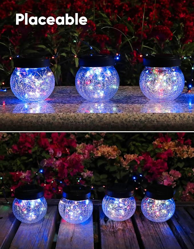PARTPHONER Solar Lantern Solar Lights Outdoor Waterproof 18-Pack, Solar Powered Hanging Lights Cracked Glass Hanging Globes for Christmas Decoration, Shepherd Hook, Garden Tree Ornaments, Multi-Color-Ruum Studio Home