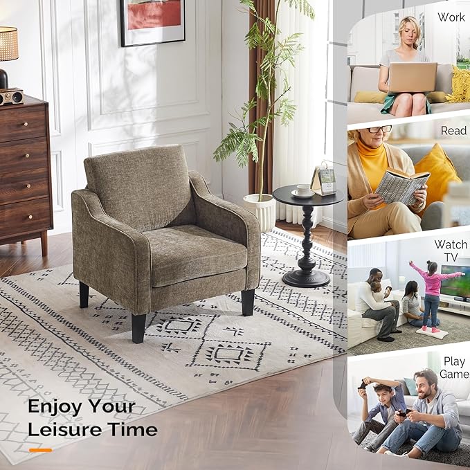 VINGLI Accent Chairs Set of 2 Living Room Chairs Light Brown Reading Chair for Bedroom Scooped Arm Chair Mid Century Modern Accent Chairs Upholstered Comfy Chair for Apartment, Waiting Room-Ruum Studio Home