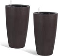 2Pack 22" High Modern Plant Pots Planter-Self-Watering Indoor/Outdoor Planting with Drain Holes, Water Level Monitor, Inner Bucket for Front Porch Patio, Brown Rattan Conical-Ruum Studio Home