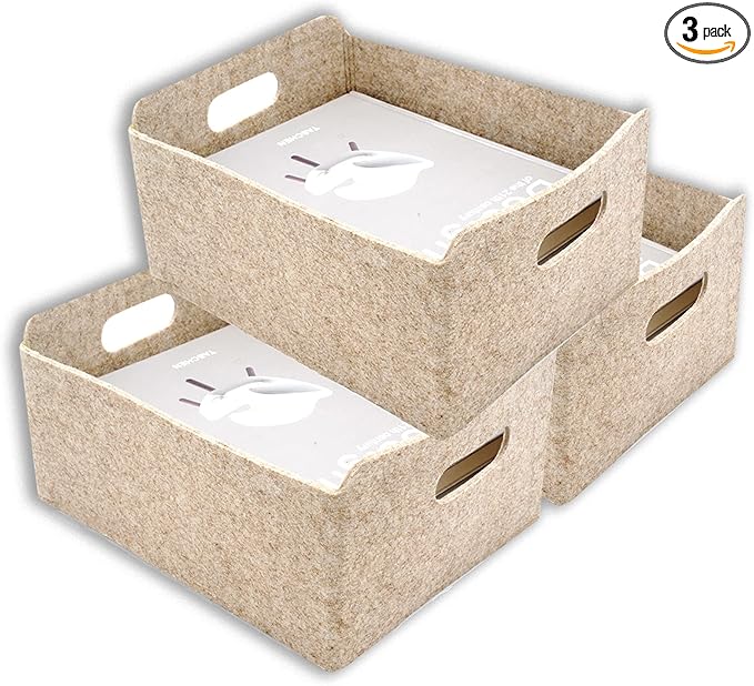 Welaxy Storage Baskets Collapsible Felt Storage bin Foldable Shelf Drawers Organizers for Kids Toys pet Toy magazine Books Clothes Closet Cabinet decluttering (Oatmeal x 3)-Ruum Studio Home