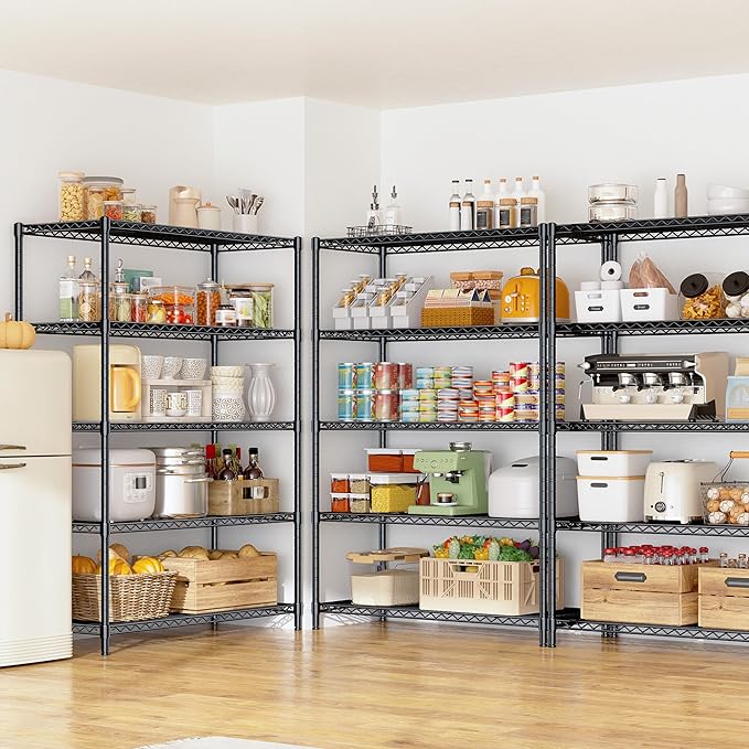 5 Tier Storage Shelves 71"H Wire Shelving Adjustable Metal Shelving,1000LBS Pantry Shelves Sturdy Steel Wire Shelf for Kitchen Commercial Pantry Garage Warehouse ,71"H X35.5"W X13.8"D, Black-Ruum Studio Home