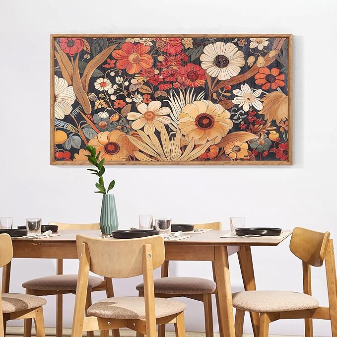 Aurlan Boho Burnt Orange Terracotta Wildflowers Framed Wall Art(40"x20"), Abstract Floral 3D Textured Canvas Artwork, Large Modern Vintage Botanical Nature Art Wall Decor for Home Office Living Room Bedroom-Ruum Studio Home