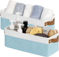 StorageWorks Narrow Storage Bins, Small Basket for Closet and Shelves, Fabric Organizer with Handles, Toilet Paper Storage, Light Blue and White, 2-Pack-Ruum Studio Home