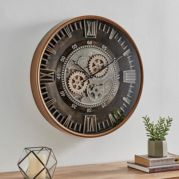 CLXEAST 24 Inch Large Moving Gear Wall Clock for Farmhouse Living Room Decor,Vintage Industrial Bronze Gold Metal Wall Clock for Home Office,House Warming Gifts New Home-Ruum Studio Home