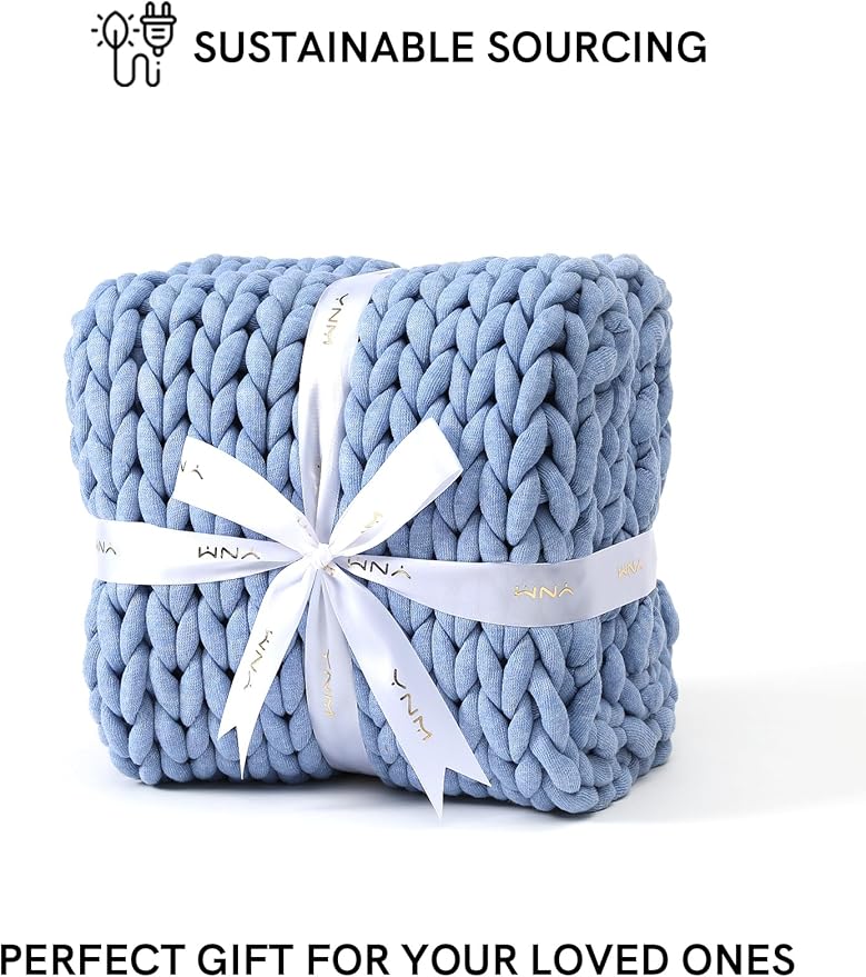 YnM Chunky Throw Blanket, Medium-Weight, Hand Knitted, Skin Friendly, Ventilated and Breathable, Machine Washable, Home Décor Piece for Couch, Sofa and Bed (Cerulean Blue, 40x50 Inch)-Ruum Studio Home