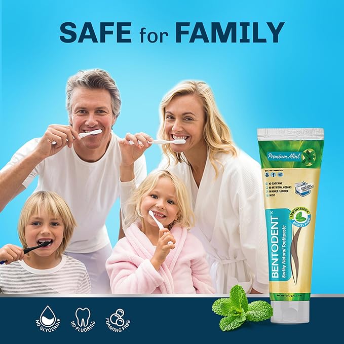 Bentodent Remineralizing Food Grade Organic Calcium Bentonite Clay Toothpaste Fluoride Free Natural Toothpaste for Adult & Kids - Mineral Toothpaste Sensitive Teeth Whitening (Premium Mint)-Ruum Studio Home