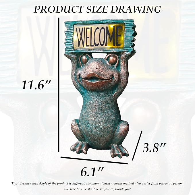 Frog Solar Welcome Garden Statues Outdoor Décor- Frog Figurines Solar LED Light Lawn Ornaments - Yard Decorations for Patio, Balcony, Backyard -Unique House Warming Gifts for Mom-Ruum Studio Home