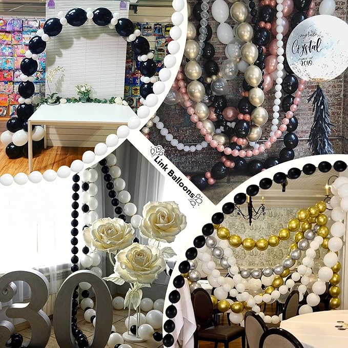 Black and White Quick Link Balloons, 100PCS Latex Linking Balloons for Making Balloon Wall Balloon Arch Balloon Chains and Wedding Birthday Baby Shower Engagement Graduation Party Decorations (10inch)-Ruum Studio Home