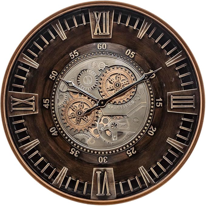 CLXEAST 24 Inch Large Moving Gear Wall Clock for Farmhouse Living Room Decor,Vintage Industrial Bronze Gold Metal Wall Clock for Home Office,House Warming Gifts New Home-Ruum Studio Home