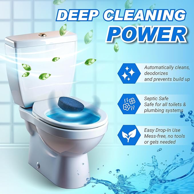 Automatic Toilet Bowl Cleaner Tablets – 20 Tabs - Blue Gel Toilet Tank Cleaners, Hard Water Ring Remover, Septic-Safe Heavy-Duty Stain & Smell Eliminator, Toilet Cleaning & Deodorizer-Ruum Studio Home