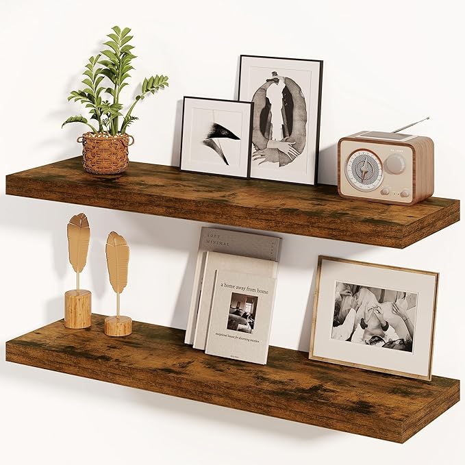 Floating Shelves 36 Inch Long, Deep Floating Shelf for Wall, 36 x 8 Floating Shelves Set of 2, 8 Inch Deep Wall Shelves for Living Room, Kitchen, Bedroom, Large Storage Shelves, Rustic Brown-Ruum Studio Home